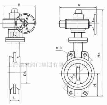 對夾式電動蝶閥外形尺寸，安裝圖